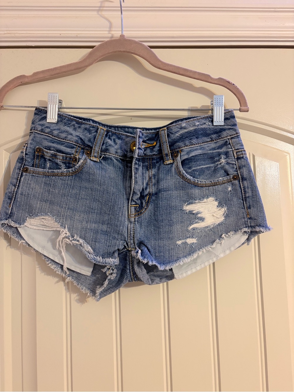 American Eagle Outfitters Light Blue Ripped Denim Cutoff Shorts